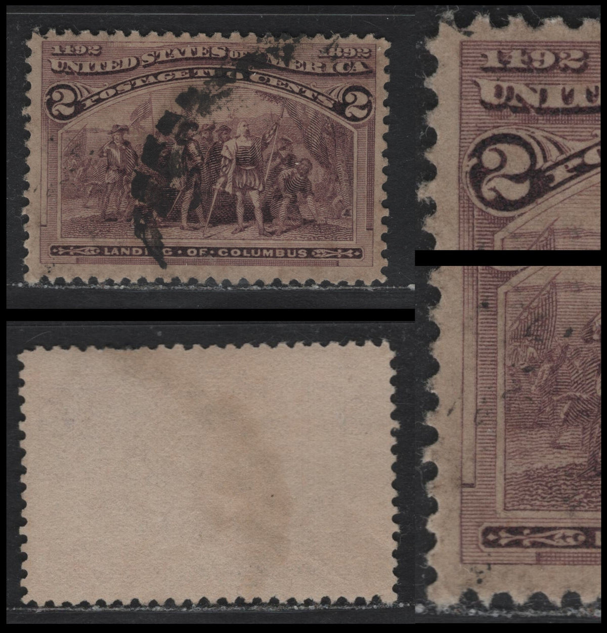 Lot 20 United States SC#231var 2c Deep Dull Brown Violet , 1893 Columbian Exposition Issue, A Fine Used Single, Multi-Point Double Transfer