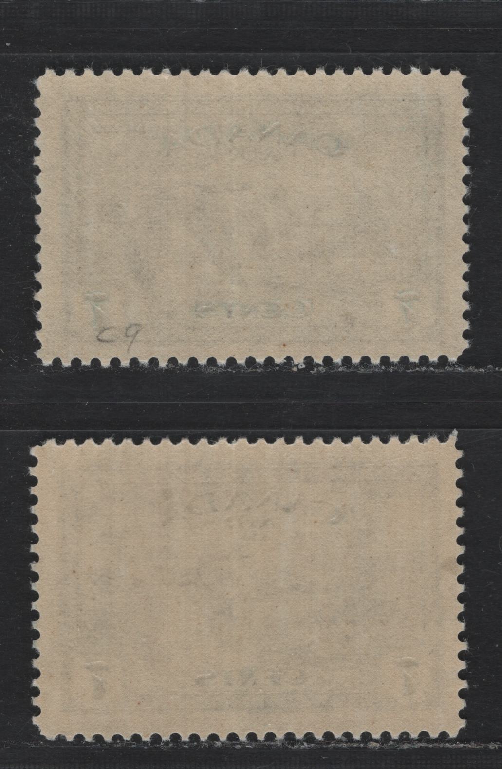 Lot 316 Canada (C)#C9 7c Deep Bright Greenish Blue , 1946 Airmail Issue, 2 VFNH Singles, Smooth Surfaced Semi Translucent Vertical Wove With Crackly Semi Glossy Cream Gum, Second Stamp Is A Deeper Blue Without Tone Of Green