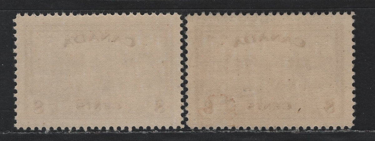 Lot 338 Canada #268 8c Deep Reddish Brown , 1946 KGVI Peace Issue, 2 VFNH Singles, CBN-LLLLLLLL & CBN-MMMMMMMM Papers, Natural Paper Inclusion On Second Stamp