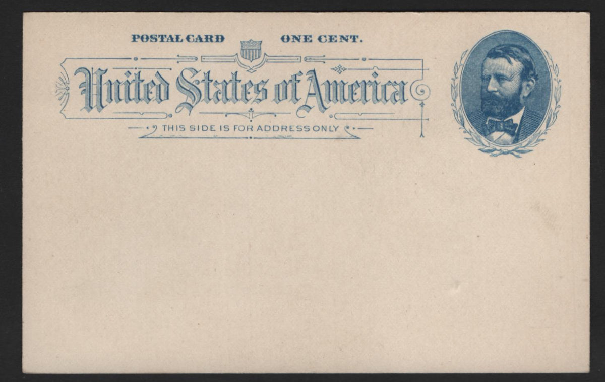 Lot 115 United States SC#UX11 1c Blue, 1891 Grant Postcard Issue, A Very Fine Mint Postcard, Grayish White Paper, Mint Postcard, 117x17mm.