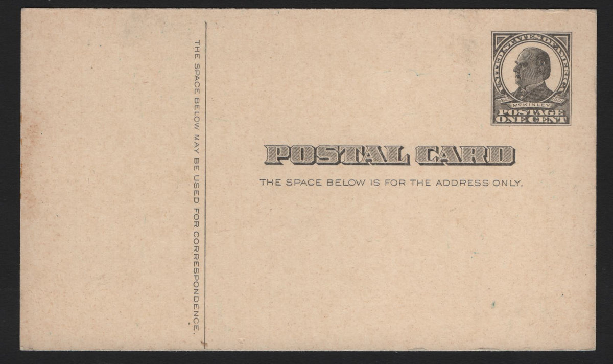 Lot 135 United States SC#UX20 1c Black on Buff, 1908 Mckinley Postcard Issue, A Very Fine Mint Postal Card, Divided Front