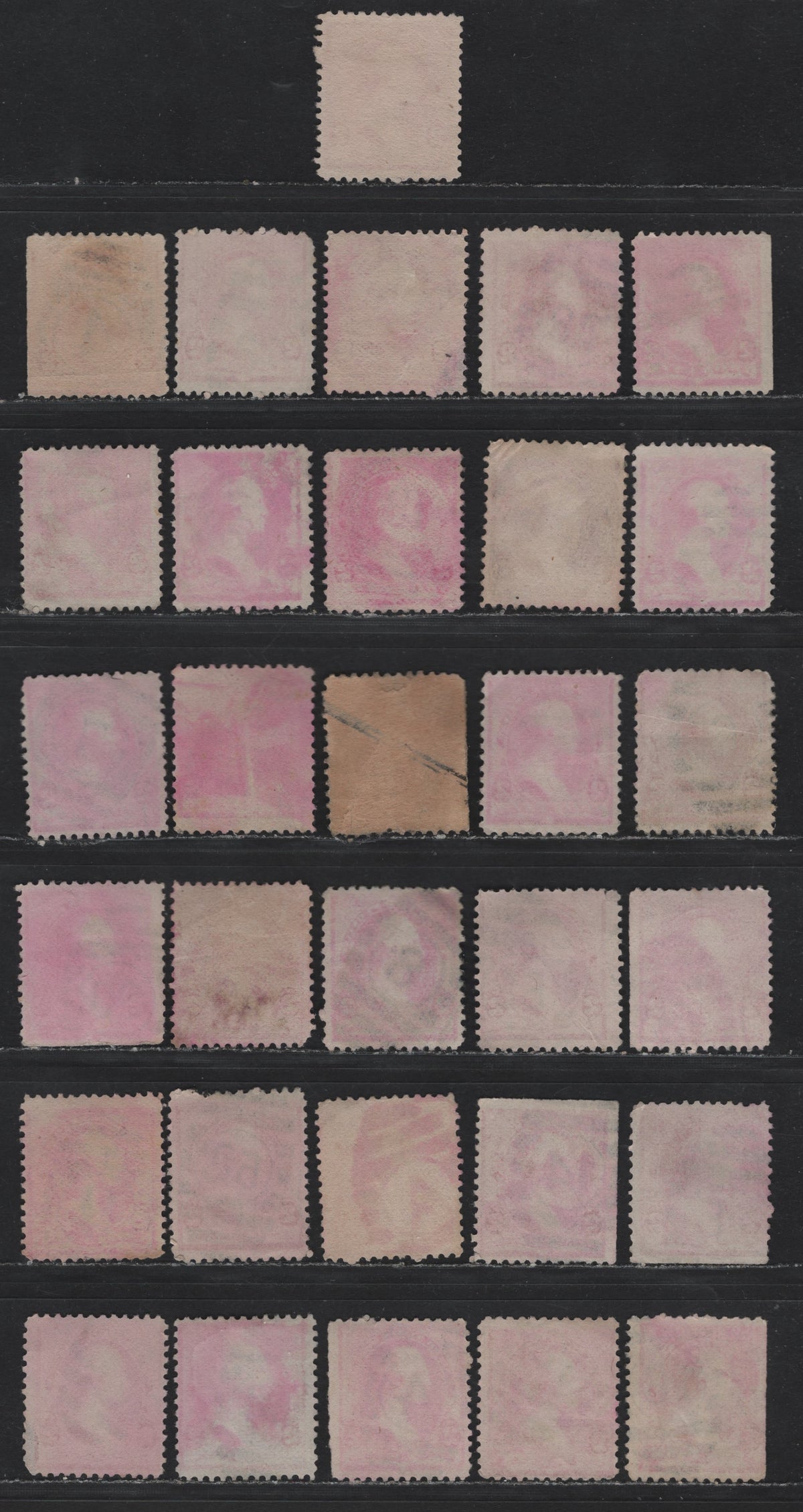 Lot 145 United States (C)SC#220 2c Carmine, Pink - Carmien Rose, 1890-1893 Small Banknote Issue, 31 Fine Used Singles, SON Numeral Duplex Cancels
