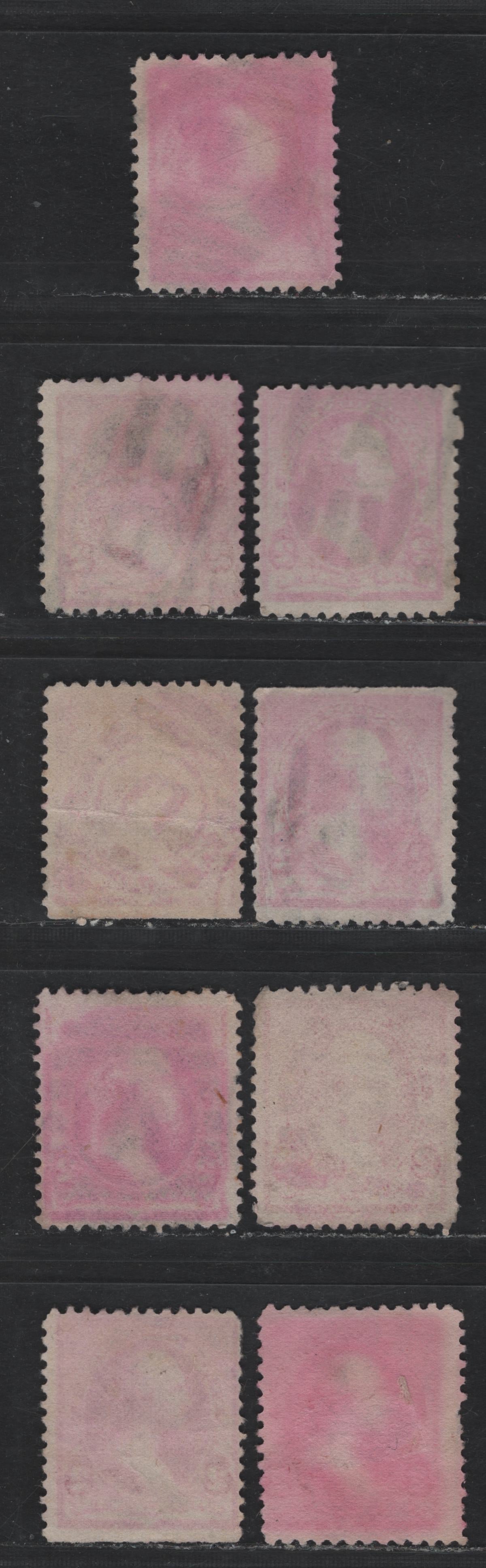 Lot 146 United States SC#220 2c Carmine - Carmine Rose, 1890-1893 Small Banknote Issue, 9 Very Good/Fine Used Singles, SON Alphabetic Barred Duplex Cancels