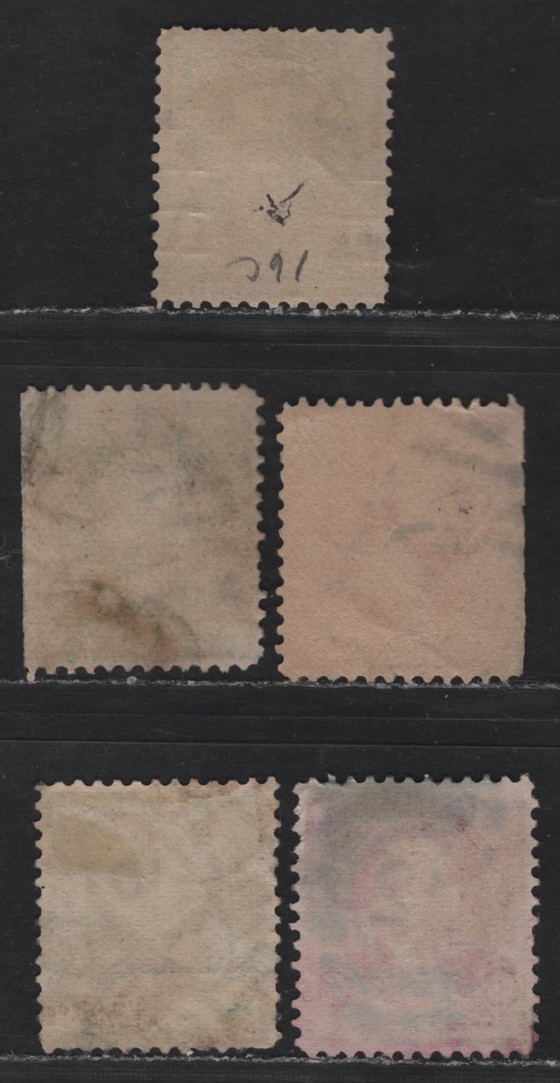 Lot 182 United States SC#279,b, 281, 282a 1c - 6c Green - Purple , 1897-1903 1st Bureau With New Color Issue, 6 Very Fine Used Singles, 2c Red Type 4, Inverted (1c & 2c) Or Sideways-Inverted (5c-6c) Wmks
