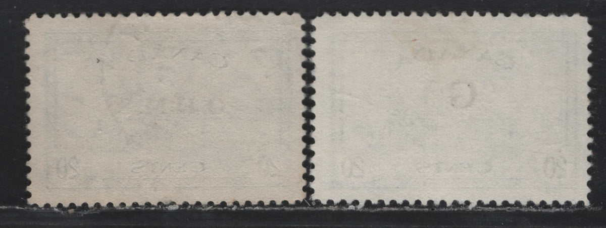 Lot 258 Canada #O8, O23 20c Slate , 1949-1951 Overprinted Peace Issues, 2 Very Fine Used Singles, OHMS & G Overprints, SON Nov 5 1952 Calgary & Nov 20 1951 Niagara Falls Cancels