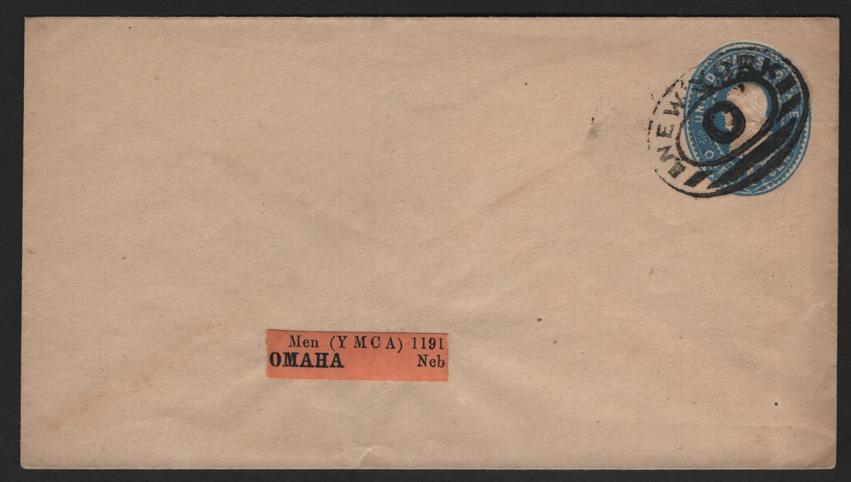 Lot 54 United States SC#U300 1c Blue, 1887-1894 2nd Plimpton Issue, A Very Fine Used Postal Stationary, Commercial Size Envelope (USPS Size 3 - 6.5/16thx3.5 inches), Wmk 8, From New York to Omaha, Nebraska.