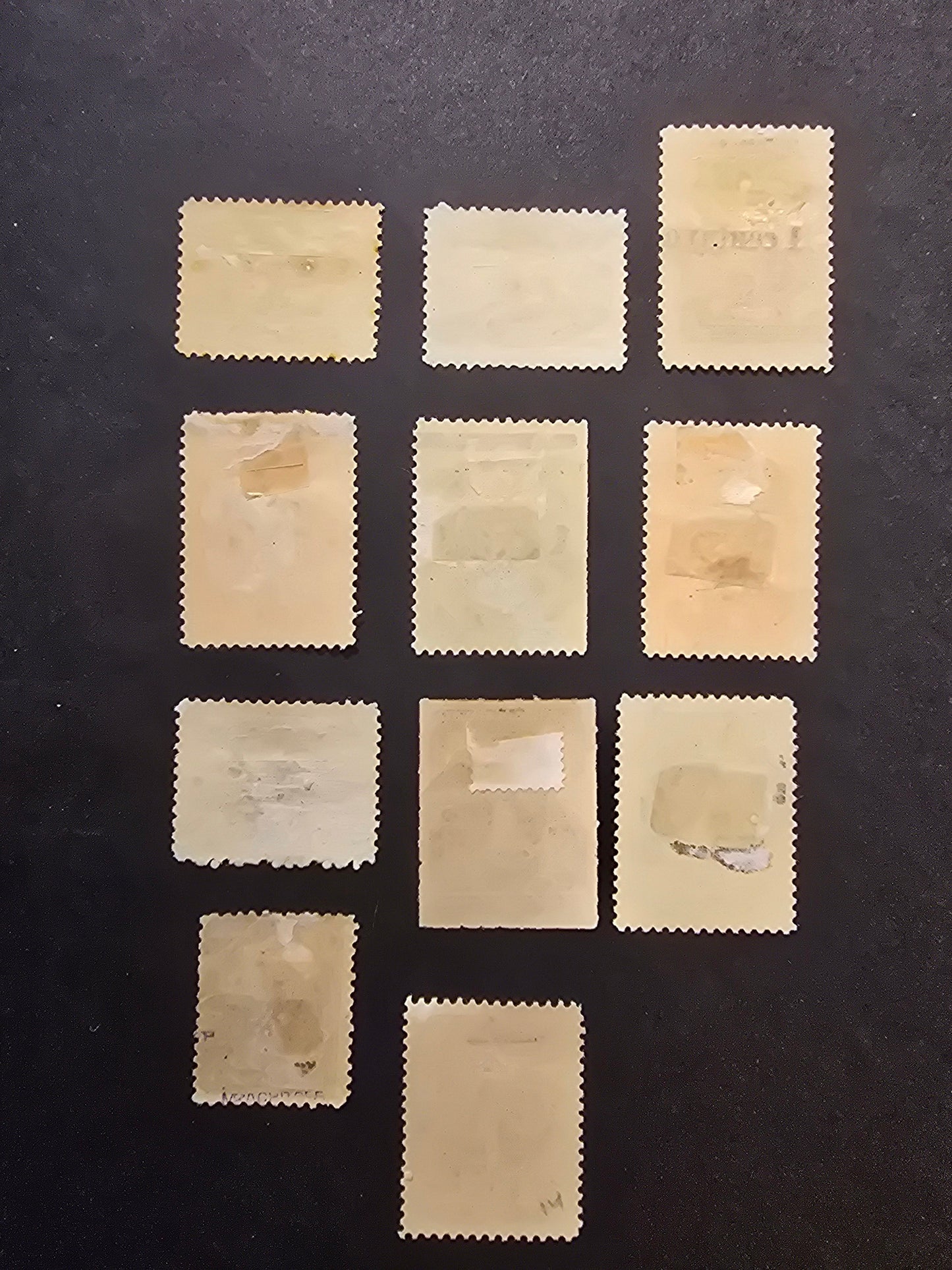 Lot 139 El Salvador SC#1a, 3a, 11, 13, 18, 20-25 1/2r - 1c on 3c Blue - Brown Volcano at Sain Miguel - Overprints, 1873-1889 Volcano - Surcharge Issues, 11 FOG Singles