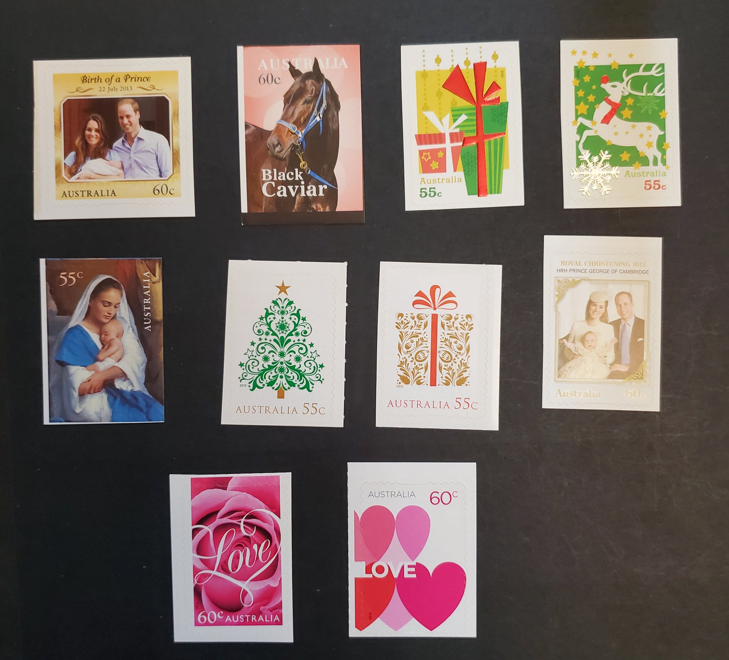Australia SC#3811/4050 2012-2014 Christmas - Love Issues, 9 VFNH Singles, Click on Listing to See ALL Pictures, 2017 Scott Cat. $11.15