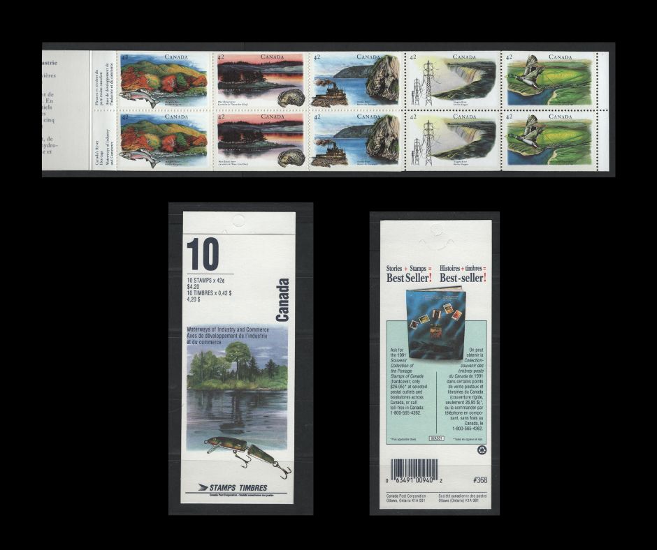 Canada #BK145a 42c Multicoloured Margaree & South Saskatchewan Rivers, 1992 Heritage Rivers Issue, A VFNH Complete Booklet Glued Flap (Field Stock), HB Cover, Pane With No Inscription, On NF/DF1 Coated Papers Paper