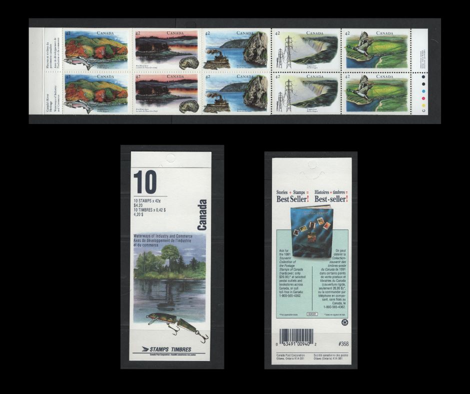 Canada #BK145bvar 1992 Heritage Rivers Issue, A VFNH Complete Booklet Open HB Cover, Pane With Inscriptions, On NF/DF1 Coated Papers Paper, Red Dot Above Hills & Regretful Swimmer Varieties, Appear To Be Tertiary Or Constant
