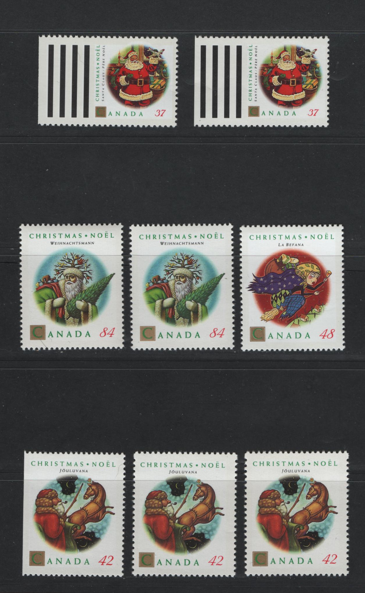 Canada #1452-1455, 1452as 37c-84c Multicoloured Jouluvana - Santa Claus, 1992 Christmas issue, 8 VFNH Singles On DF1/DF1 , DF1/DF2 & DF1/LF3 Harrison Papers And NF/DF1 & NF/DF2 Coated Papers Papers