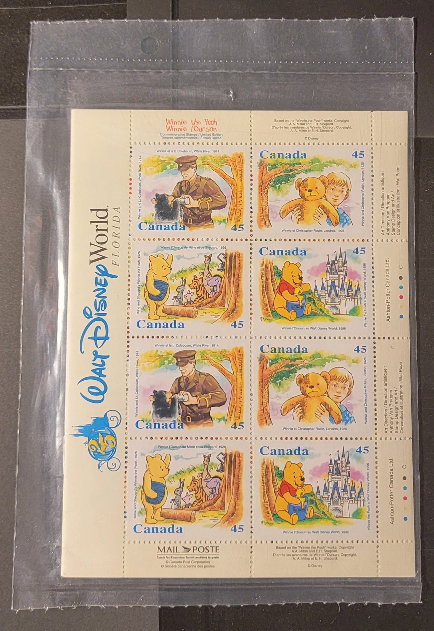 Canada #BK194 45c Multicoloured Winnie With Lt. Coleburn - Winnie At Dysney World, 1996 Winnie The Pooh Issue, A VFNH Complete Booklet Of 16 In Sealed Pack Pane Is Outer Cover Of The Booklet