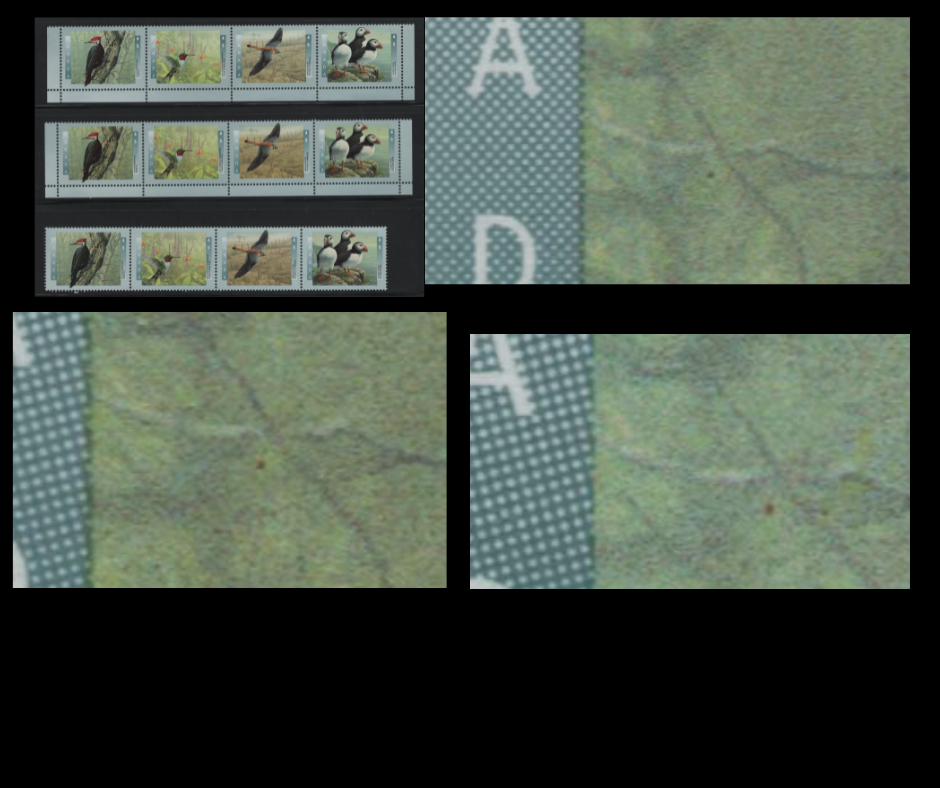 Canada #1594a, avar, ai 45c Multicoloured American Kestrel - Ruby-Throated Hummingbird, 1996 Birds of Canada Issue, 3 VFNH Se-Tenant Strips Of 4 On LF, Unlisted F And MF Peterborough Papers