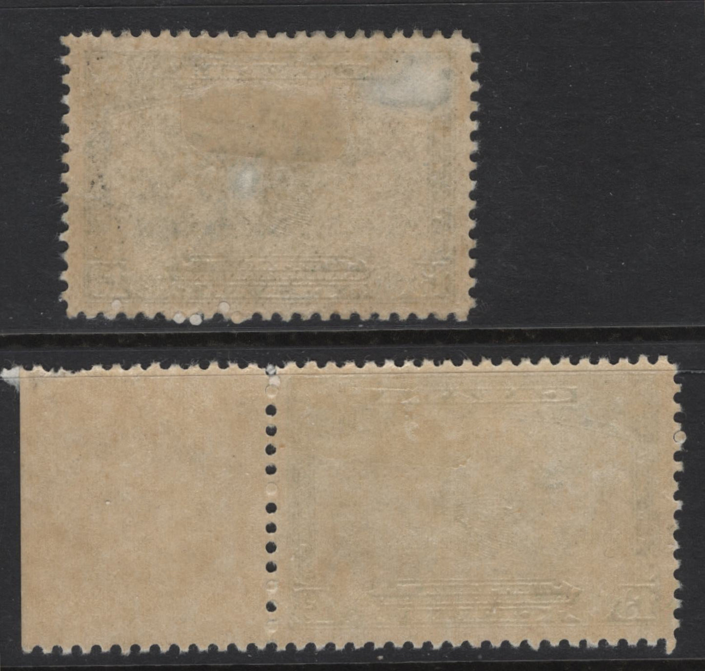 Lot 269 Canada #194 13c Green Britannia, 1932 Imperial Economic Conference Issue, 2 VFOG Singles, Paper BABN-D, Perfs 10.95x10.8 & 10.9x10.8, Design Size 34.5x23.4mm.