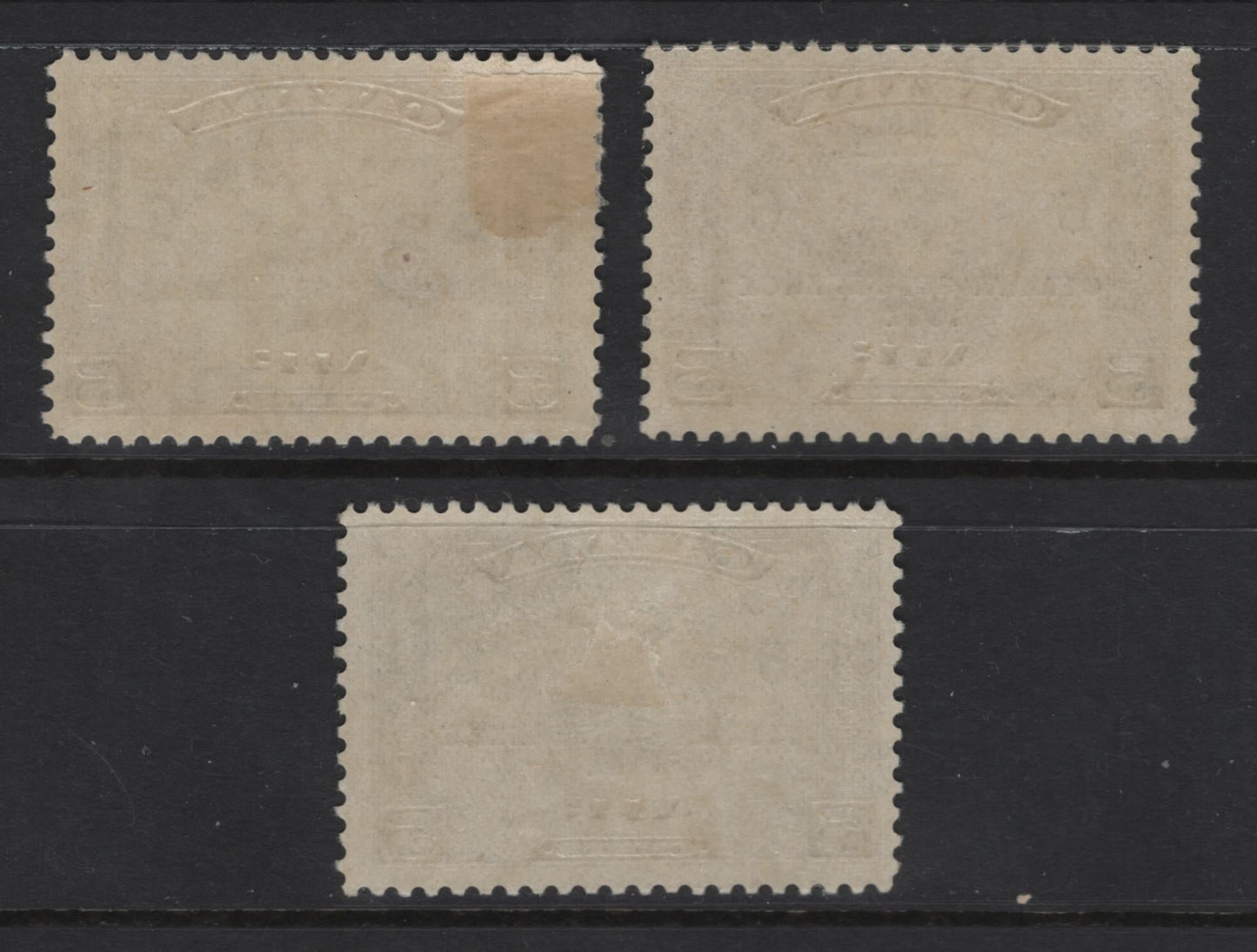 Lot 275 Canada #C4 6c on 5c Light Olive Brown Mercury With Scroll & Globe, 1932 Airmail Issue, 3 FOG Singles, Paper BABN-EE, Perf 10.8, Showing Extra Island Between Greenland & Baffin Island.