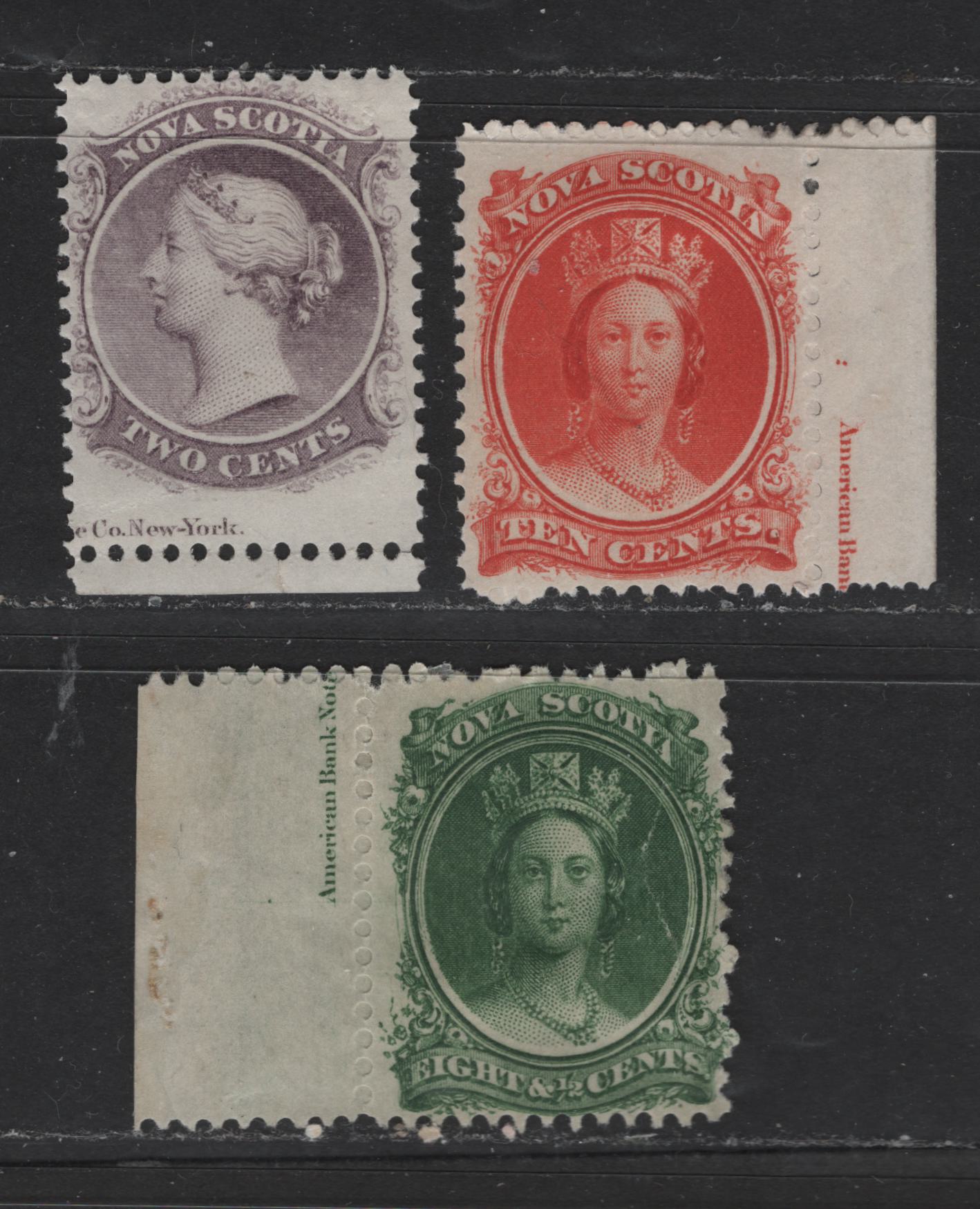 Lot 302 Nova Scotia #9, 11, 12 2c, 10c, 8.5c Lilac, Dark Green