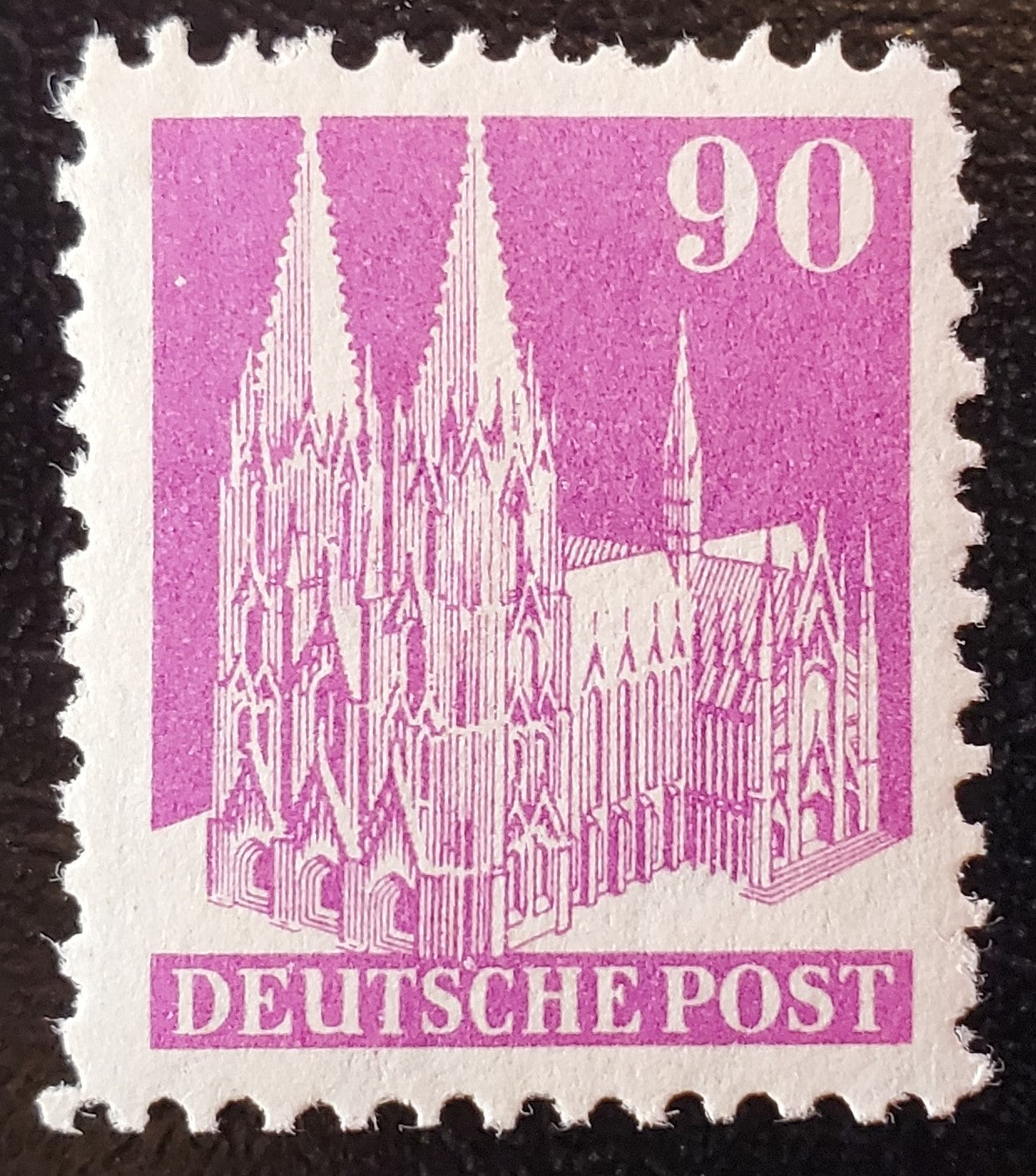Germany - American and British Zone MI#96IIIWB (657var) 1948-1951 Buildings Issue, 90pf Rose Lilac Type 3, Line Perf 11, Wmk W, A VFNH Single, 2023 Michel Cat. € 6