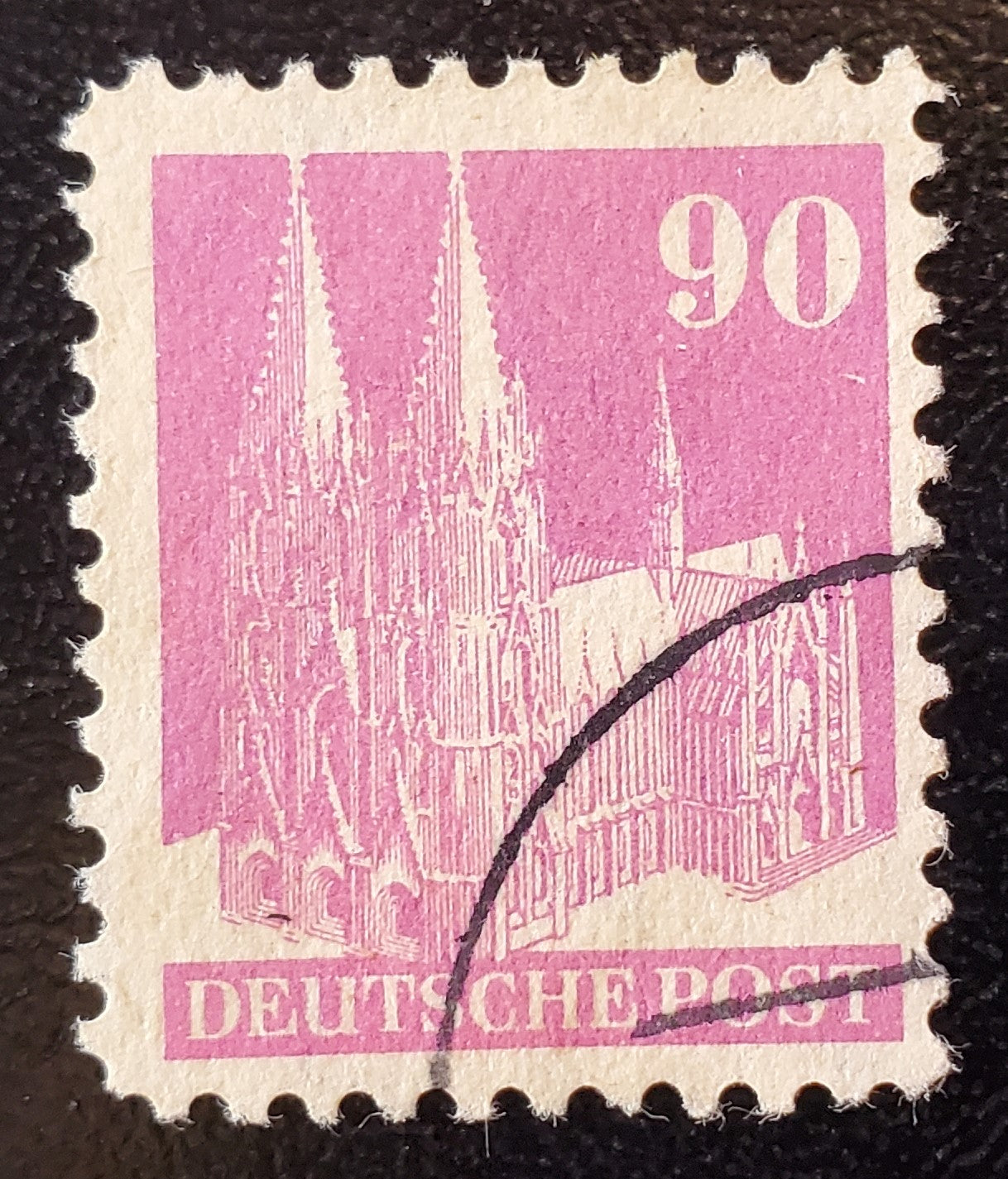Germany - American and British Zone MI#96IIXB (657var) 1948-1951 Buildings Issue, 90pf Rose Lilac Type 2, Line Perf 11, Wmk X, A Fine Used Single, 2023 Michel Cat. € 10, Net. Est. $7