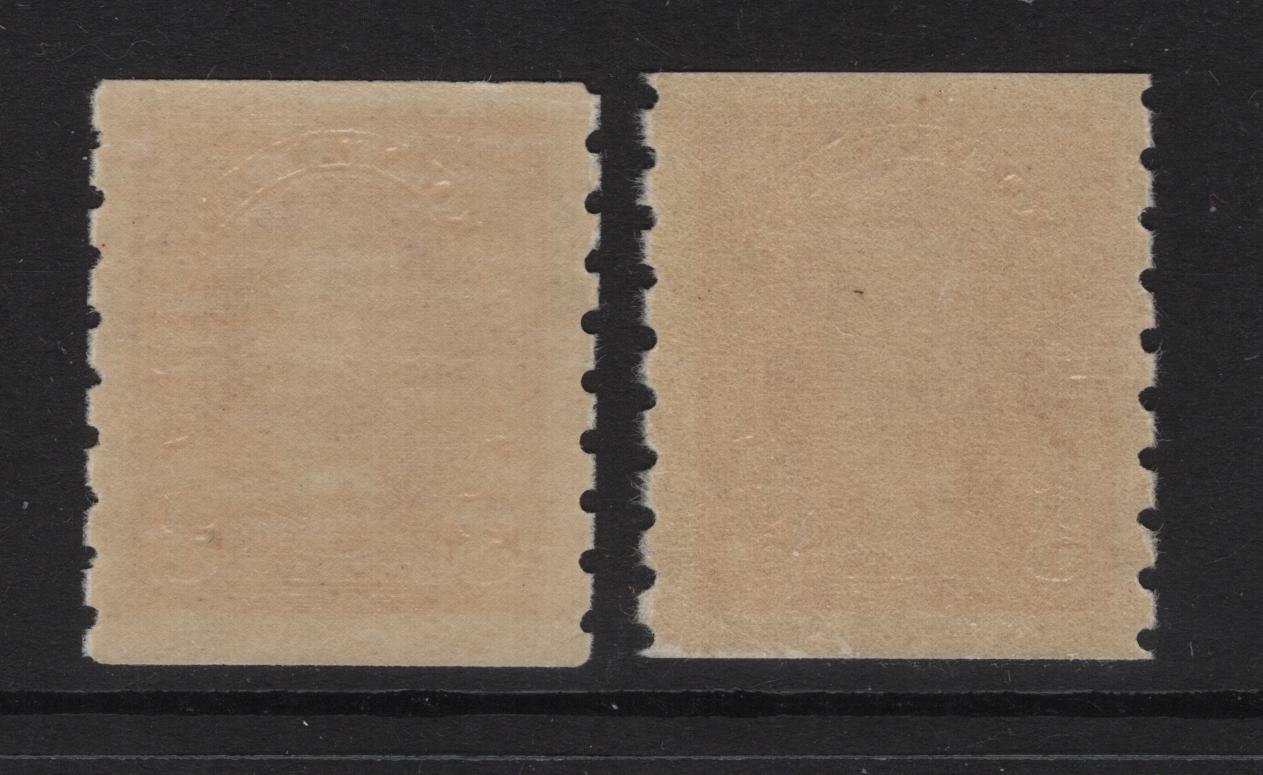Lot 338 (C) Canada SC#240 3c Carmine & Bright Carmine King George VI, 1938-1942 Mufti Issue, 2 Fine OG & VFNH Singles Rotary Bar Perforation, Paper/Gum Type CBN-FFF