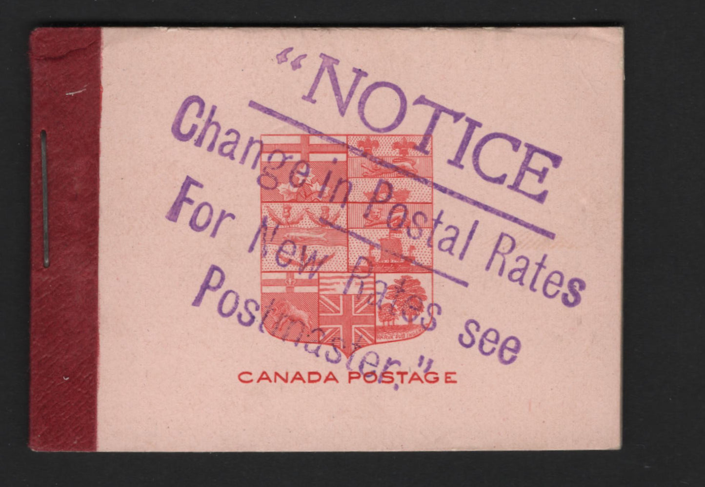 Lot 346 Canada SC#BK5f 2c Carmine Red King George V, 1911-1928 Admiral Issue, A Fine NH Complete Booklet Containing 2 Panes of 6, Paper/Gum Type ABN-B, Postal Rate Change Overprint, Emblem On Cover Is Bright Carmine
