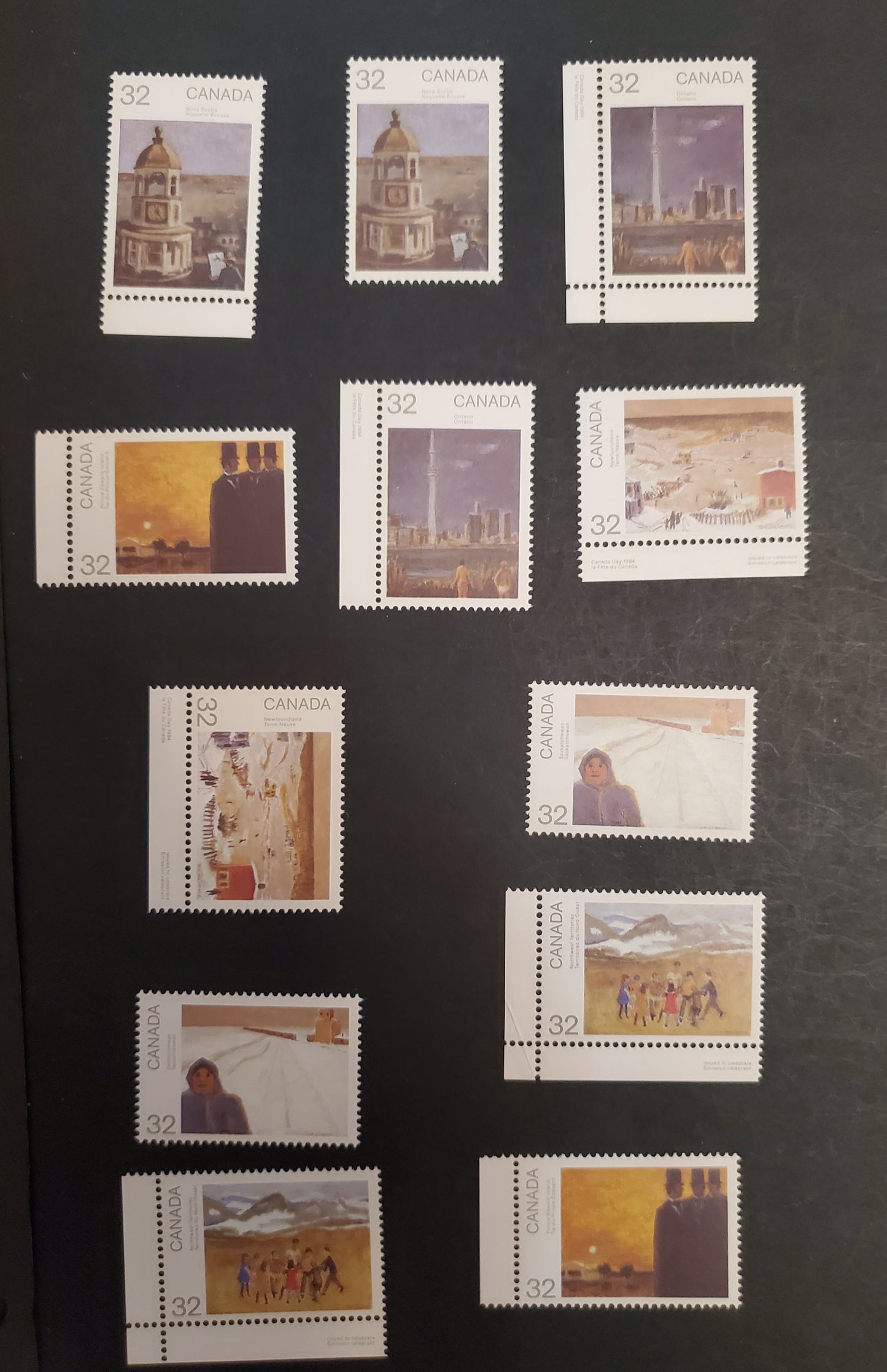 Canada 1022-1027 32c Multicoloured Various Designs, 1984 Canada Day Issue, 12 VFNH Singles NF/DF1 And NF/NF Clark Paper