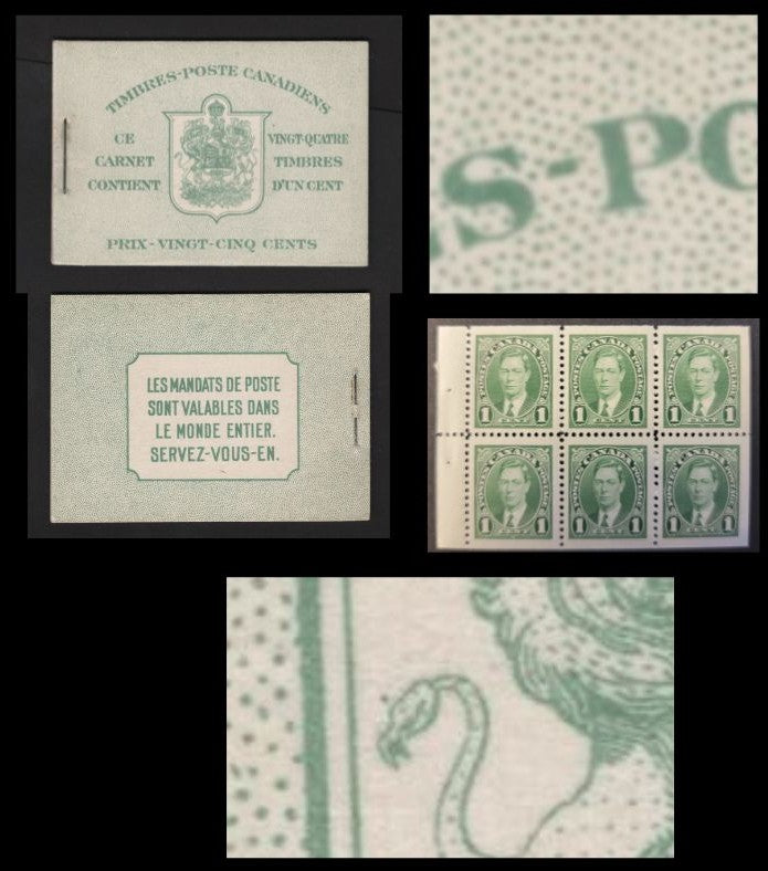 Lot 354 Canada SC#BK28b 1c Green King George VI, 1938-1942 Mufti Issue, A VFNH Complete Booklet Containing 4 Panes of 6, Paper/Gum Type CBN-N, French Covers, Harris Front Cover Type IIj, No Rate Page, Dot Above Lion's Tail (Constant Variety)