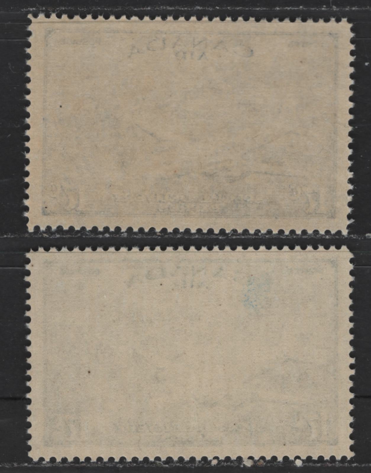 Lot 110 Canada #CE3-CE4 17c Ultramarine DC 4-M Airplane, 1946-1952 Peace Issue Airmail Special Delivery, 2 VFNH Singles With Streaky & Mottled Cream Gum On Vertical Wove Paper With Horizontal Mesh