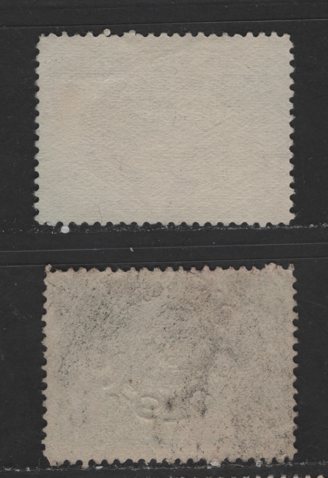 Lot 111 Canada #E1ii, E1iv 10c Green & Deep Blue Green Engine Turned Pattern, 1898-1920 First Special Delivery Issue, 2 Fine Used Singles On Horizontal & Vertical Wove Paper, No Diagonal Shading In Value Tablet On Green Stamp