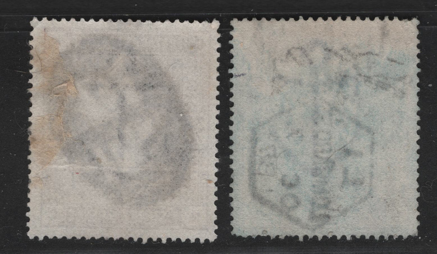 Great Britain SG#175, 178 2/6d Lilac Queen Victoria, 1883-1884 High Values, Wmk Anchor, 2 VG Used Singles One On Distinct Bluish Paper With October 7, 1887 Lombard St. Cancel and The Other On White Paper, Small Sealed Tear On The Bluish Paper