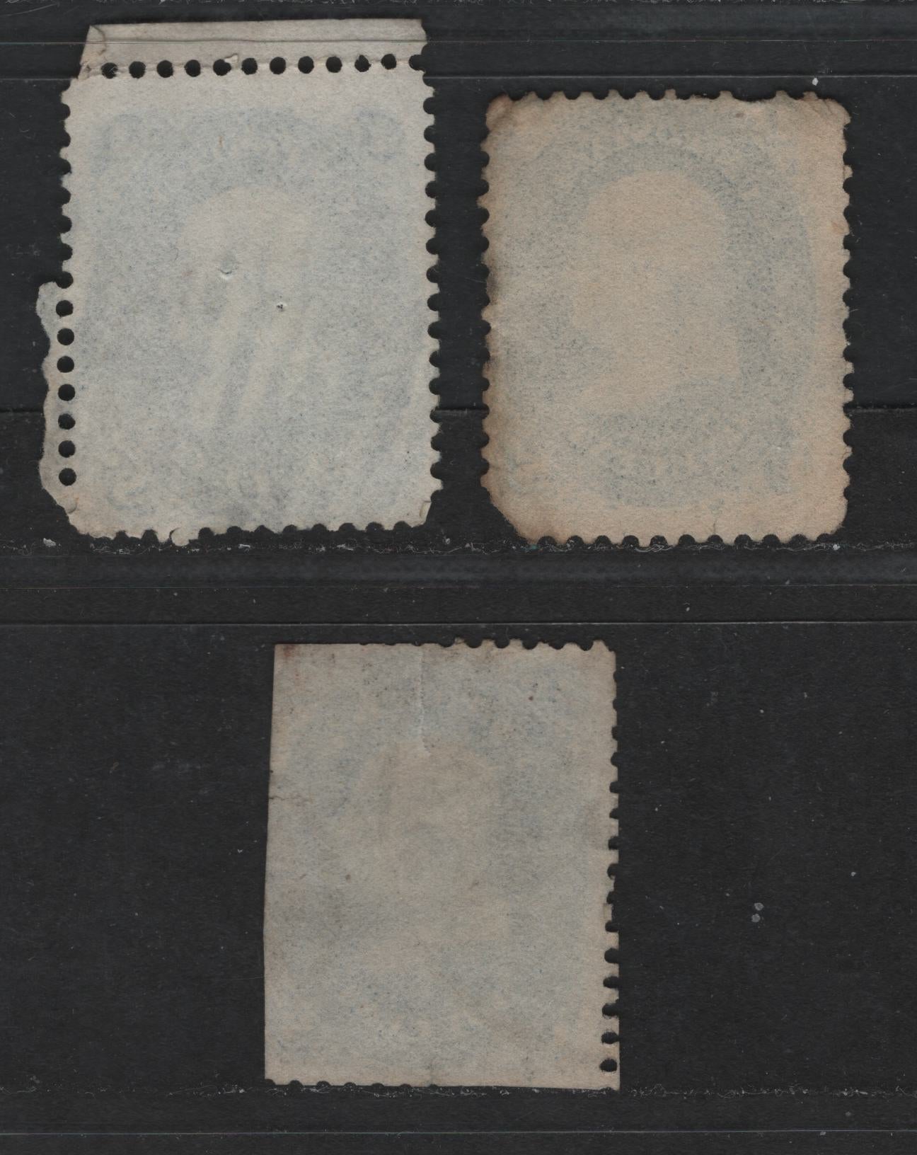 Lot 98 United States Of America #63 1c Greenish Blue, Blue & Pale Blue Benjamin Franklin, 1861-1869 Civil War Issue, 3 Ungraded Used Singles With Severe Faults, Sold As Reference Examples Of The Various Shades