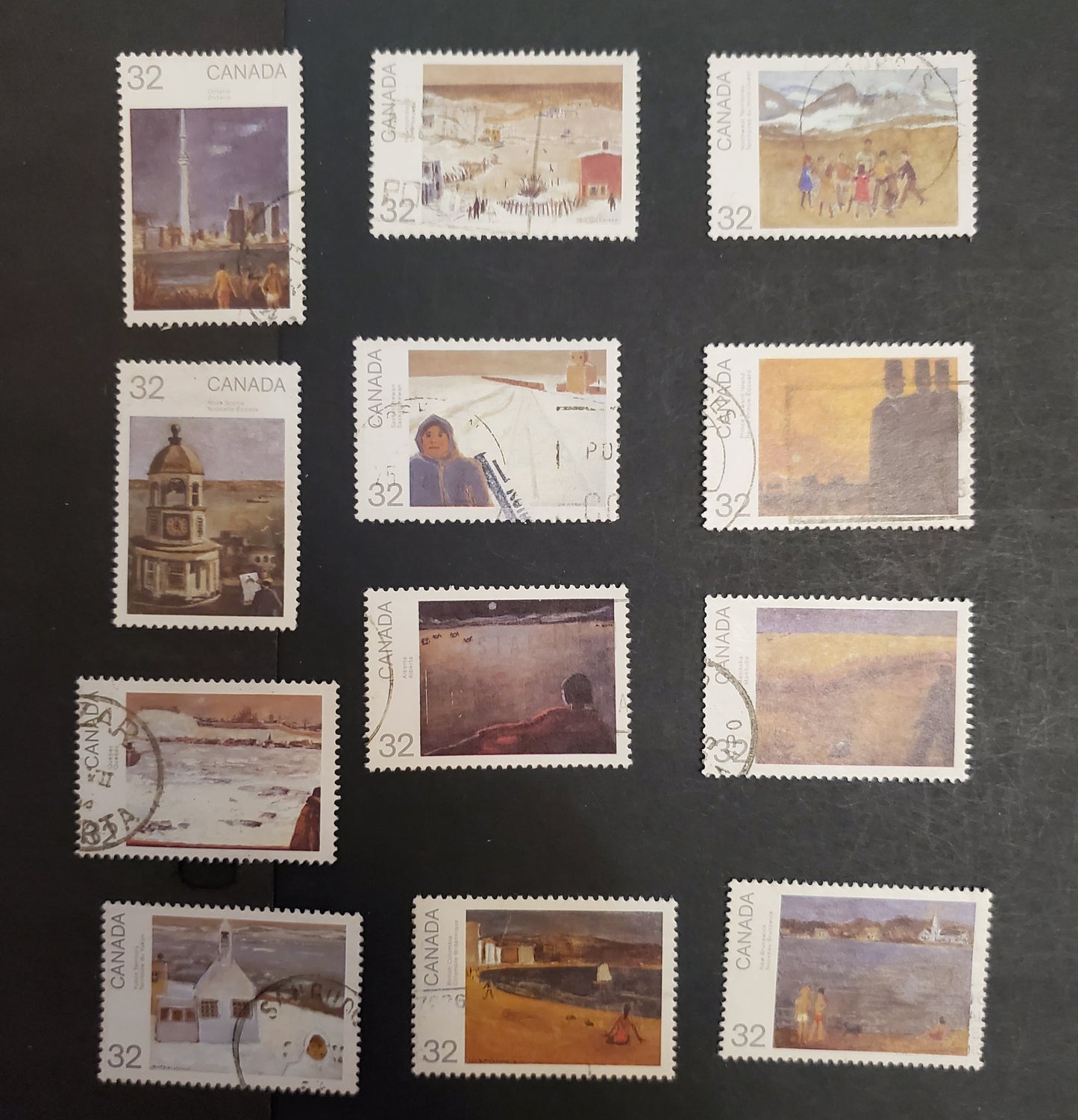 Canada 1016-1027 32c Multicoloured Various Scenes, 1984 Canada Day Issue, 12 VF Used Singles All With Light, In-Period Cancels