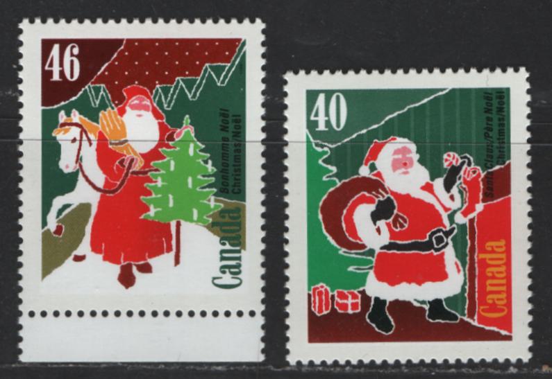 Canada #1339var-1340var 40c-80c Multicoloured Santa Claus - Bonhomme Noel, France, 1991 Christmas Issue, 2 VFNH Singles On Unlisted NF/DF Coated Papers Paper