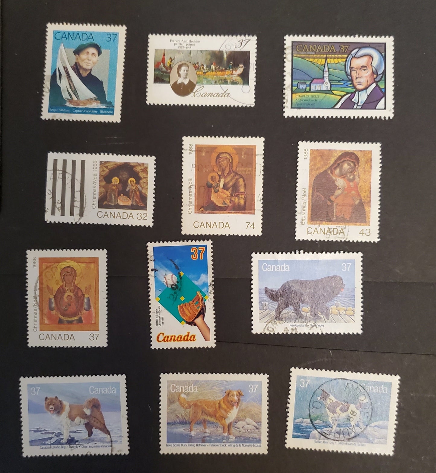 Canada #1217-1228 32c-74c Multicoloured Various Designs, 1988 Dogs of Canada- Angus Walters Issues, 12 VF Used Singles