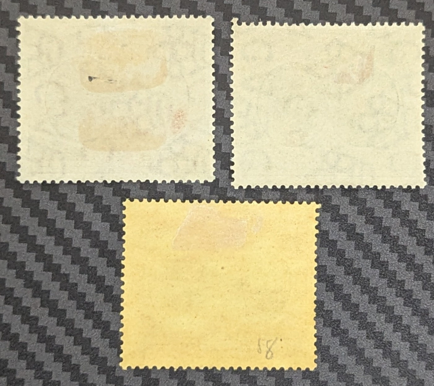 Lot 54 Bermuda SG#59-60, 62 1/4d- 3d Brown - Dull & Deep Purple on Pale Yellow King George V & Caravel, 1920 Tercentenary of Representative Institutions Issue, 3 F/VFOG Singles