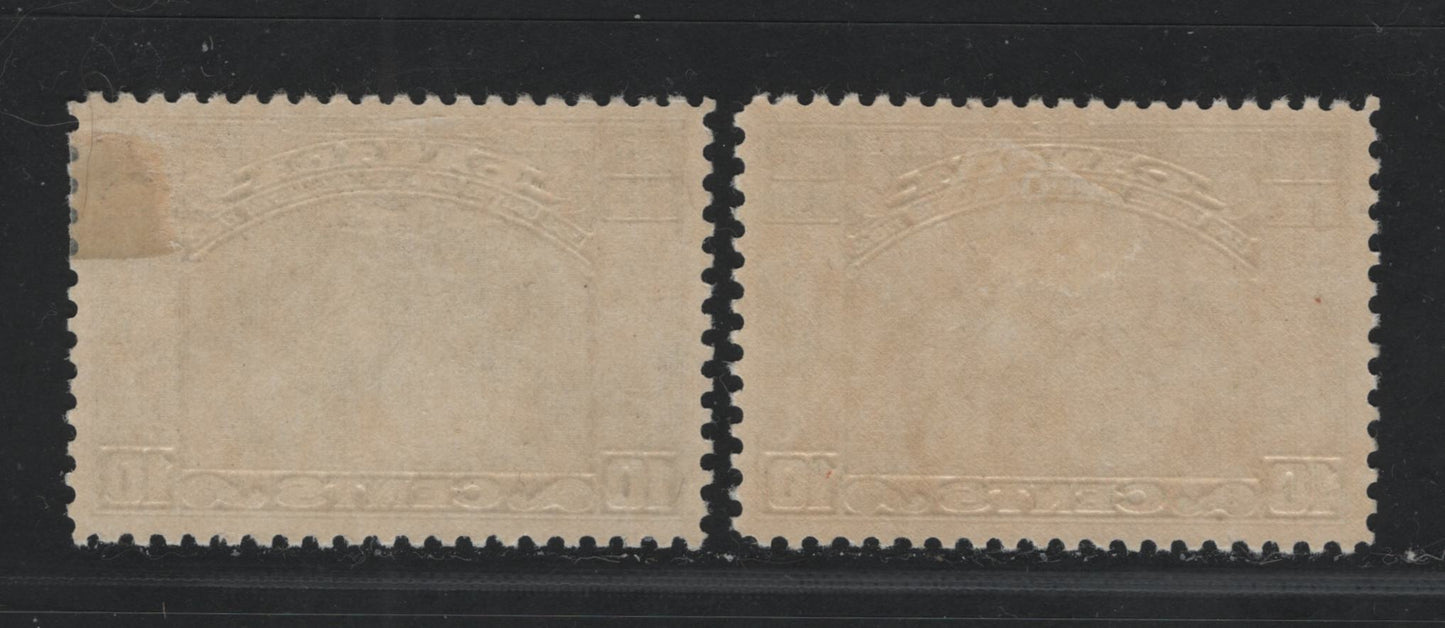 Canada #209 10c Light Olive Green & Olive Green Loyalists Statue, 1934 United Empire Loyalists Issue, 2 VFOG Singles With Satin Cream Gum