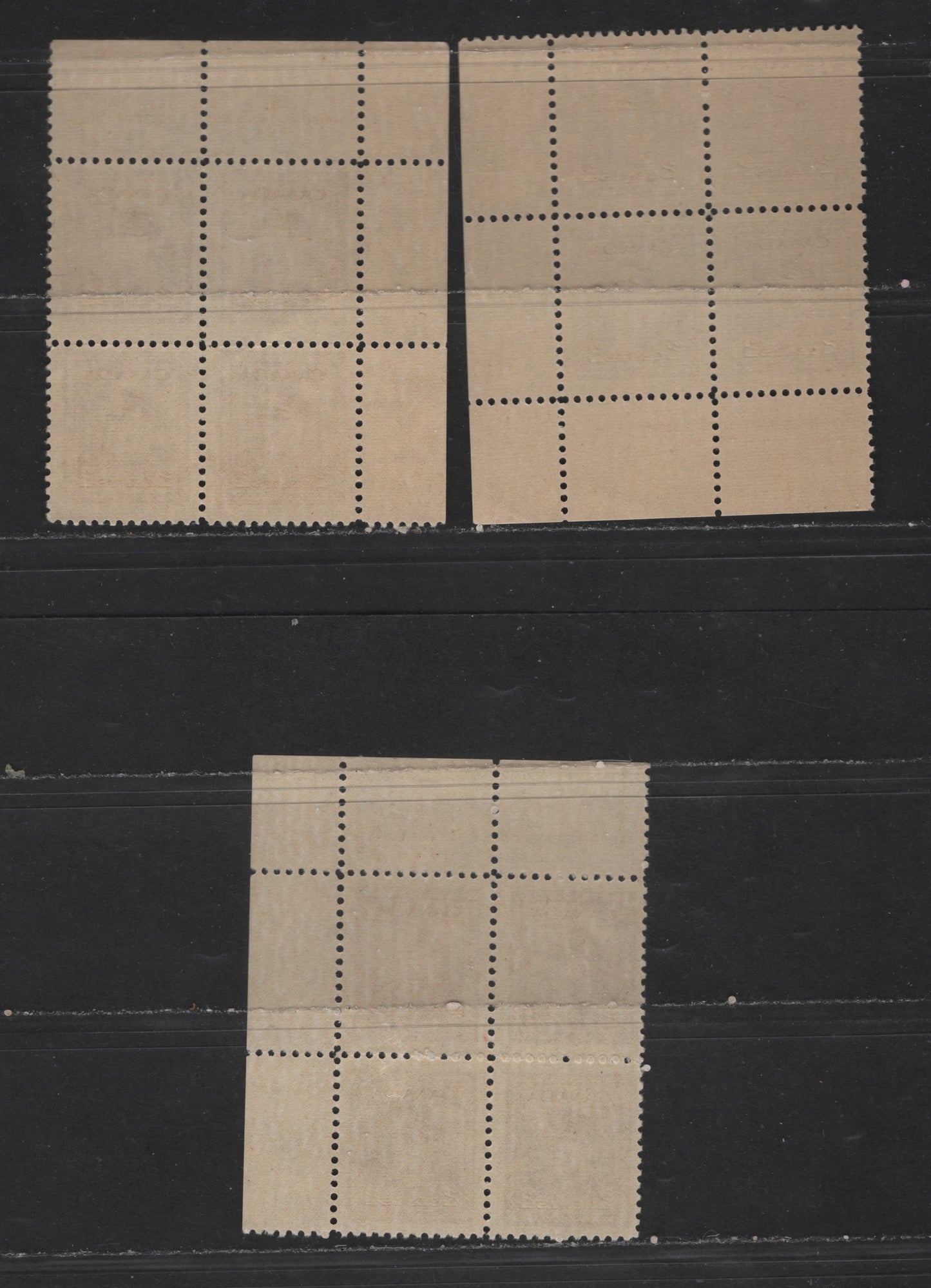 Canada #250 2c Brown King George VI, 1942-1949 War Issue, 2 Fine NH UL, UR & LR Plate 2 Blocks On Horizontal Ribbed Paper With Cream Gum
