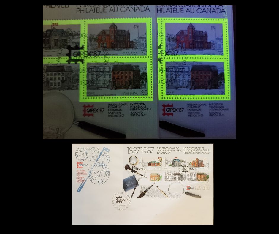 Canada #1125Avar 34c-72c Multicoloured Various Post Offices, 1987 CAPEX '87 Issue, A VF Official Canada Post FDC, DF Cream Envelope Showing Light Greenish Tag Wash Across Entire Sheet