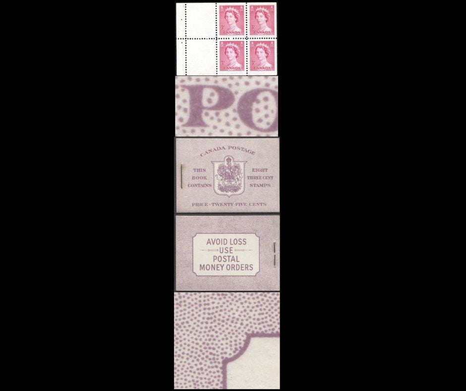 Canada #BK46EIIeEii 1953-1954 Karsh Issue, Complete 25¢ English Booklet, Horizontal Ribbed Paper, Type II Covers, Harris Front Cover IIe, Back Cover Type Eii, No Rate Page
