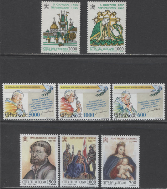 Lot 96 Vatican City SC#934-941 1993 Commemoratives, 8 VFNH Singles, Click on Listing to See ALL Pictures, 2017 Scott Cat.. $18.05 USD