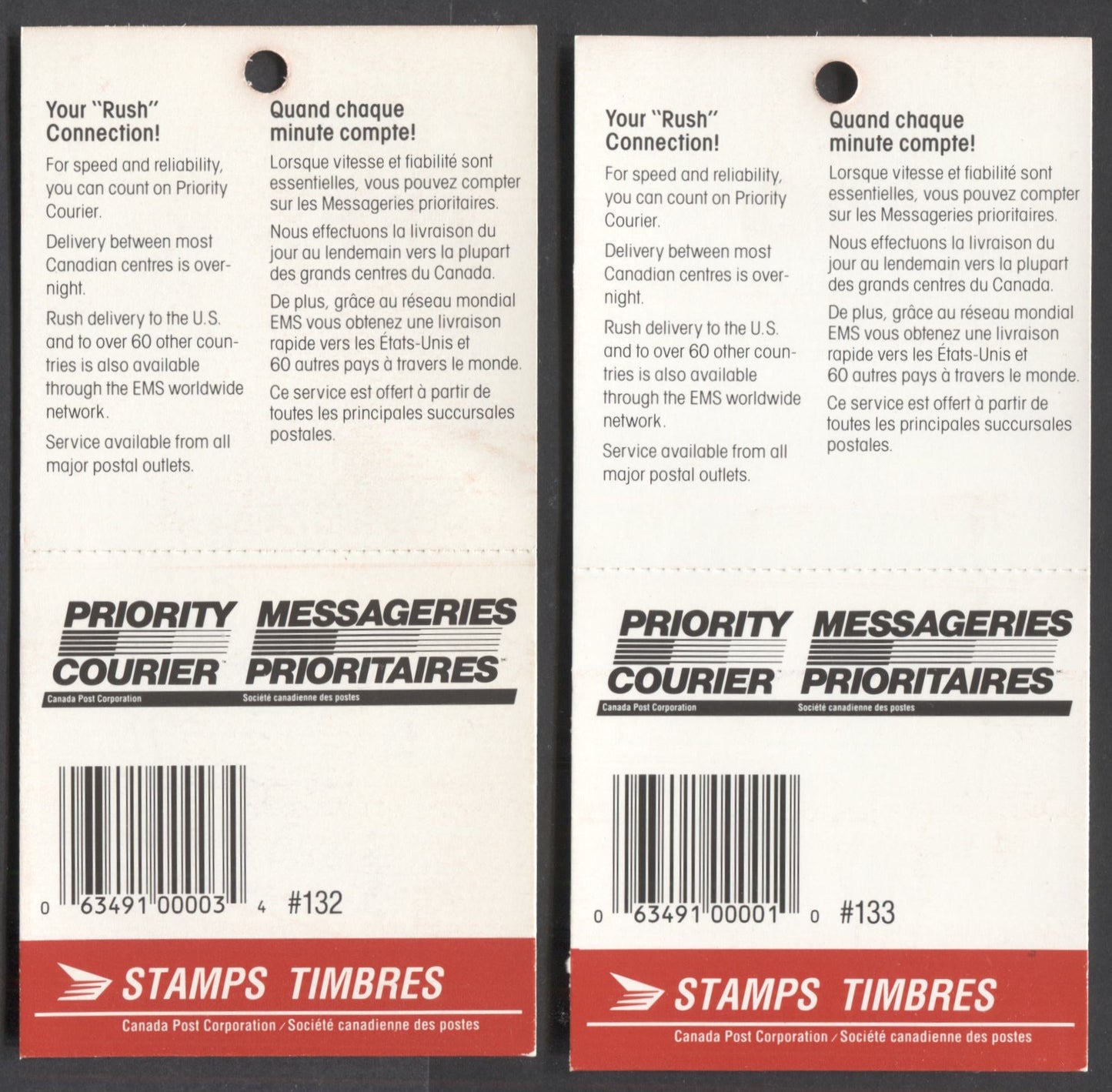 Lot 7 (C) Canada #BK112-113 39c Multicolored Flag & Queen Elizabeth II, 1989-1990 Flag & Wildlife Issue, 2 VFNH Booklets Of 10 With Glossy DF Covers, Priority Post Text, Both Sealed