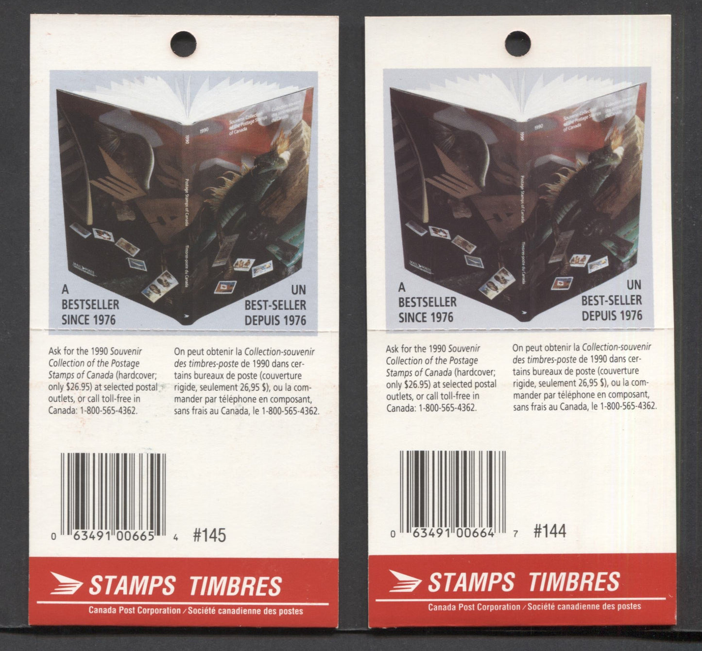 Lot 8 Canada #BK124a, 126 40c Multicolored Flags, 1990 Flag & Wildlife Issue, 2 VFNH Booklets Of 10 With DF Glossy 1990 Souvenir Collection Covers