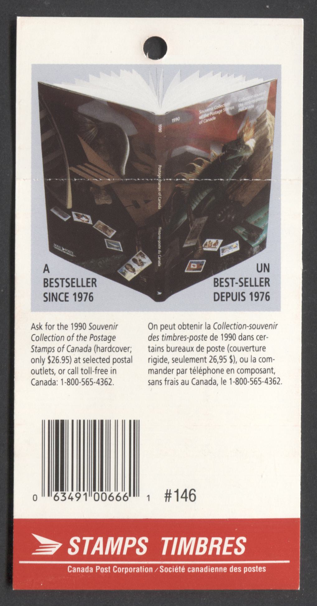 Lot 8 (C) Canada #BK125 40c Multicolored Flag & Mountain, 1990 Flag & Wildlife Issue, 2 VFNH Sealed Booklets Of 25 On DF Glossy Cover, 1990 Collection, Ad on Back