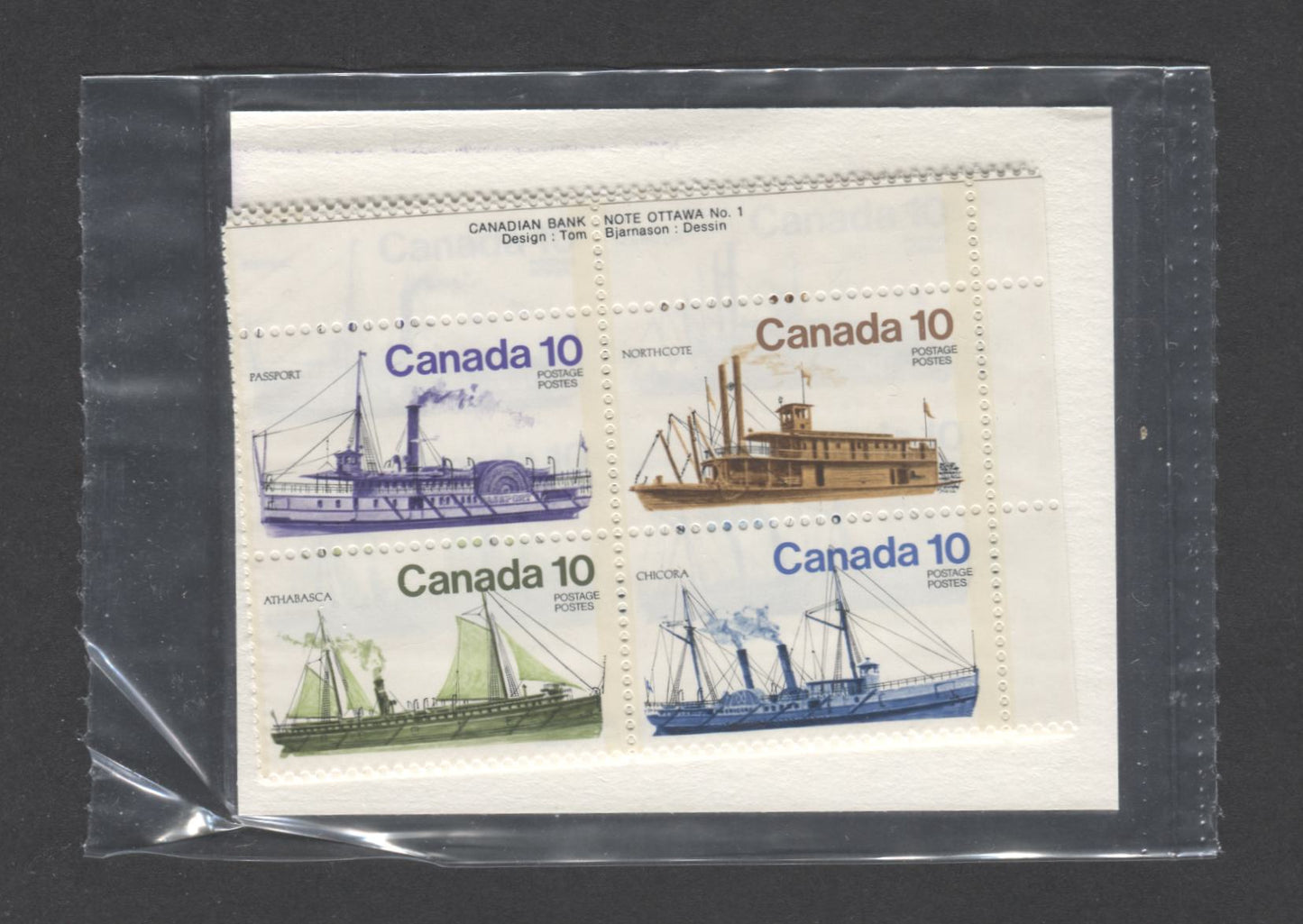 Lot 61 Canada #703a 10c Yellow Brown & Black - Yellow Green & Black Northcote - Athabasca, 1976 Inland Vessels, A VFNH Sealed Pack Of Plate Blocks On DF/DF Paper, Includes Constant Varieties At Pos. 10, 45 & 42, Unitrade Cat. As Blocks $22
