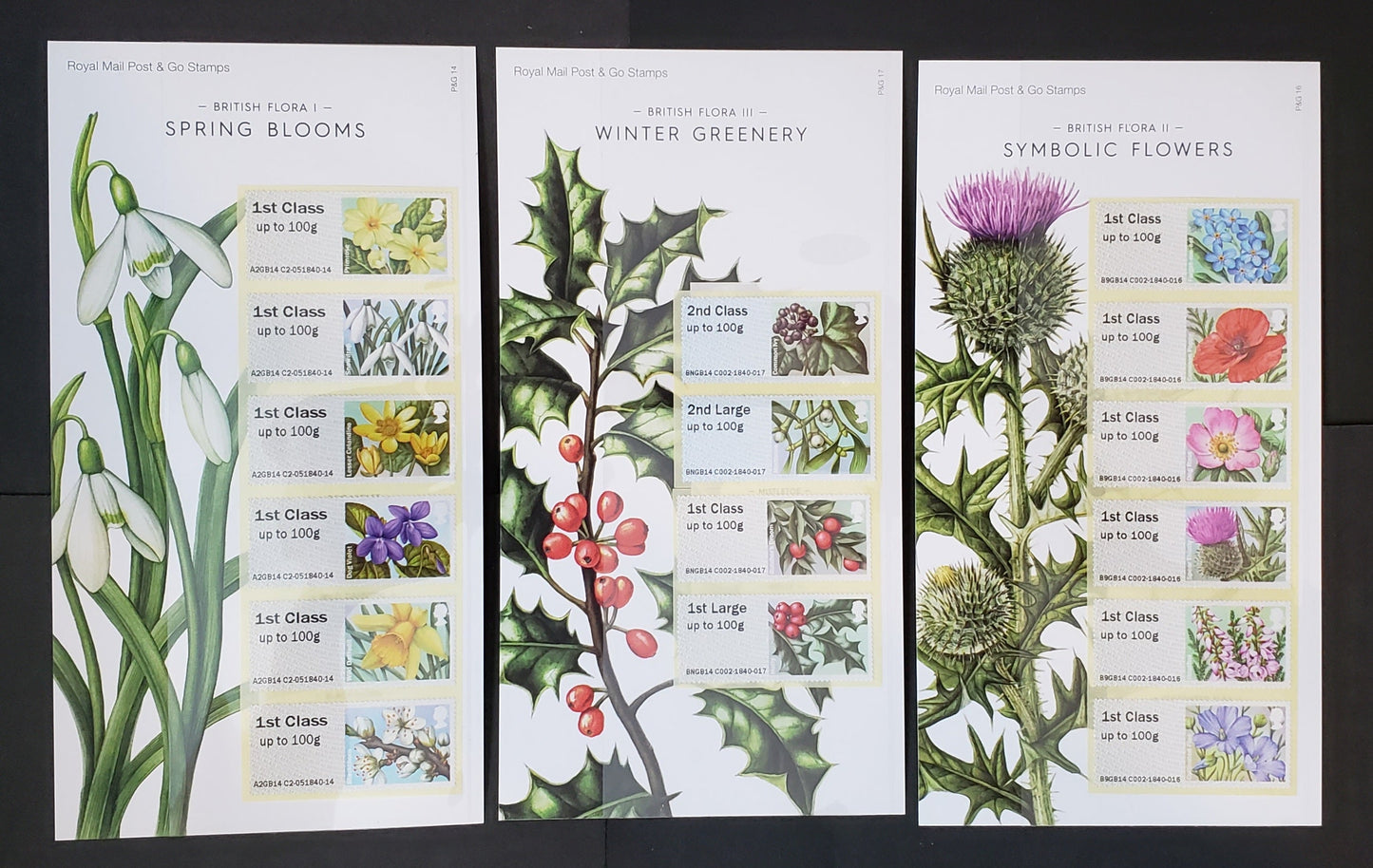 Lot 131 Great Britain SG#FS95/FS112b 2014-2015 British Flora Series 1-3, Post & Go, 3 VFNH Special Pack With Strips Of 6, Click on Listing to See ALL Pictures, Estimated Value $75.31 CDN