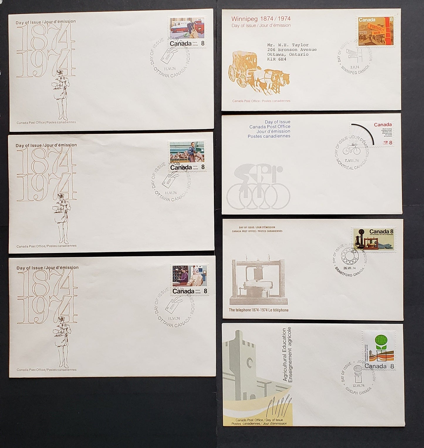 Lot 291 Canada #629-642 8c Multicoloured Various Designs 1974 Commemorative Issues, 15 Canada Post First Day Covers Franked With Singles, DF, HF & HB Paper, DF Envelopes, Cat. Value $