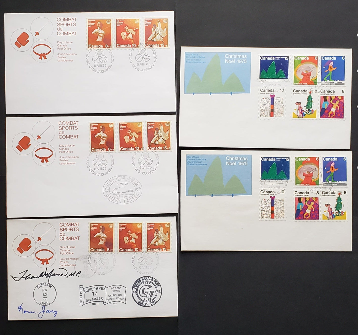 Lot 281 Canada #B7-B9,674-679 6c-15c Multicoloured Various Designs 1 Commemoratives & Semi Postals, 5 Canada Post First Day Covers Franked With Combination, DF, LF, MF & HF Paper, HB & DF Envelopes One Signed At Guelphrex, Cat. Value $11.95