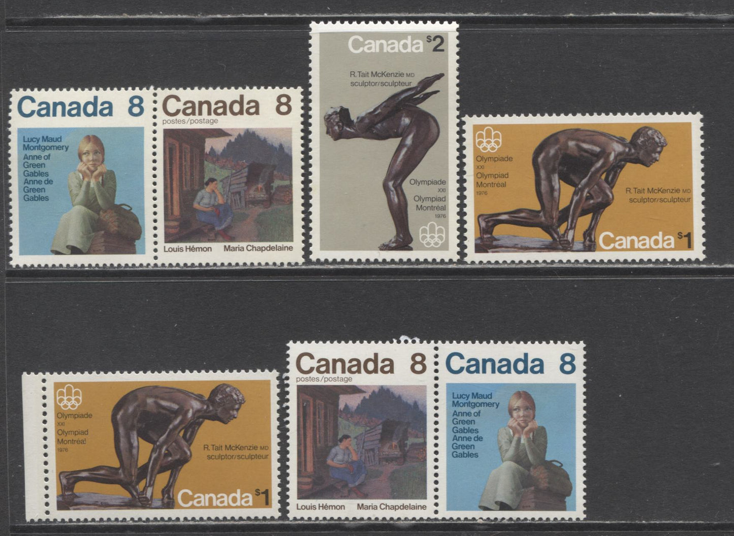Lot 291 Canada #656-659a 8c - $2 Multicolored The Sprinter - Louis Hamilton, 1975 Commemorative Issues, 3 VFNH Singles & 2 Pairs With Different Paper Varieties