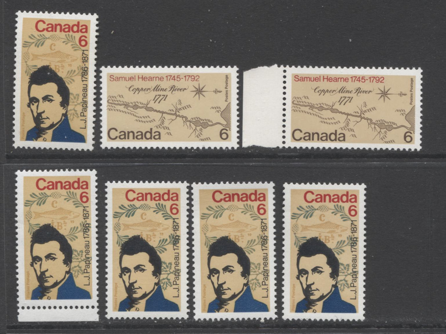 Canada #539-540 1971 Commemoratives, A Specialized Lot of 7 VFNH Stamps Including Listed Paper Varieties, Weak Ghost Prints and Several Unlisted Ones, Unitrade Cat. $24.70