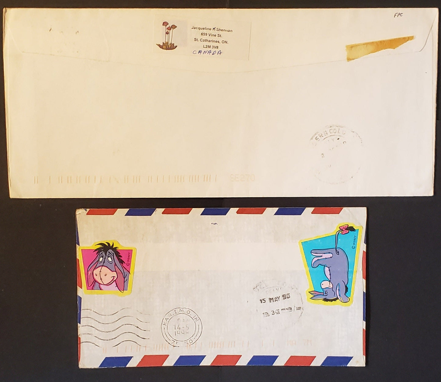 Canada #1349i, 1350-i/ii, 1352 1c, 2c, 5c Edible Berries Used As Make Up Stamps on 2 Airmail Covers to Pakistan