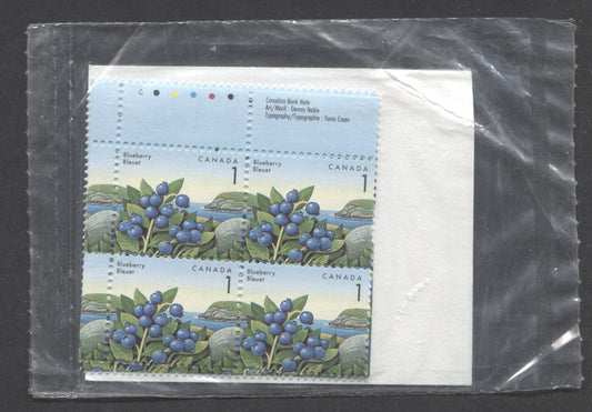 Canada #1349i 1c Multicoloured 1992 - 1998 Edible Berries Definitive Issue, Canada Post Sealed Pack of Inscription Blocks, CBN Printing On DF CPP Paper, With HB Type 6B Insert Card, VFNH, Unitrade Cat. $13.75